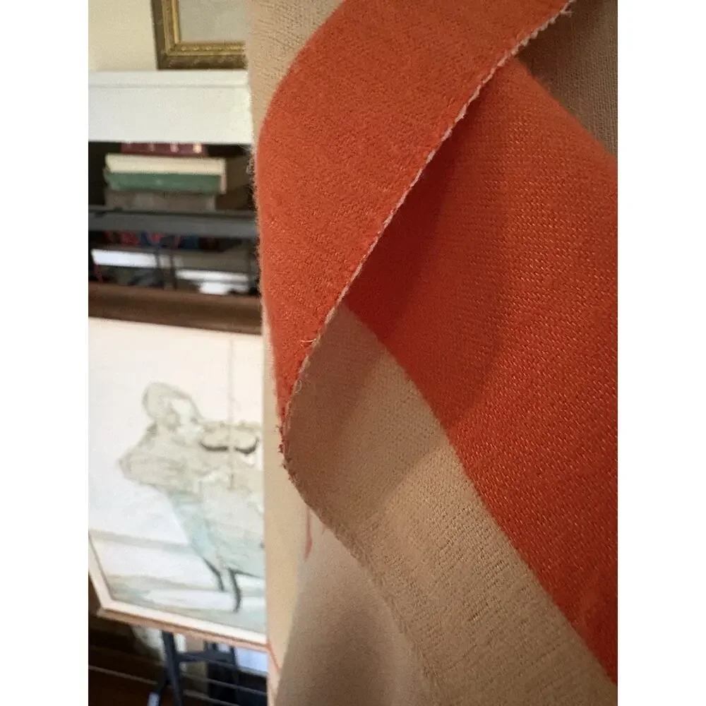 Oversized Cashmere Wrap Shawl Orange Ivory Equestrian Reversible Fringe Scarf